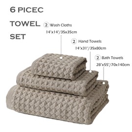 SK Studio 6 Piece Bath Towels Set, Cotton Hotel Large Waffle Bath Towels Absorbent Quick Dry with 2 Bath Towels, 2 Hand Towels, 2 Washcloths for Bathroom Spa White