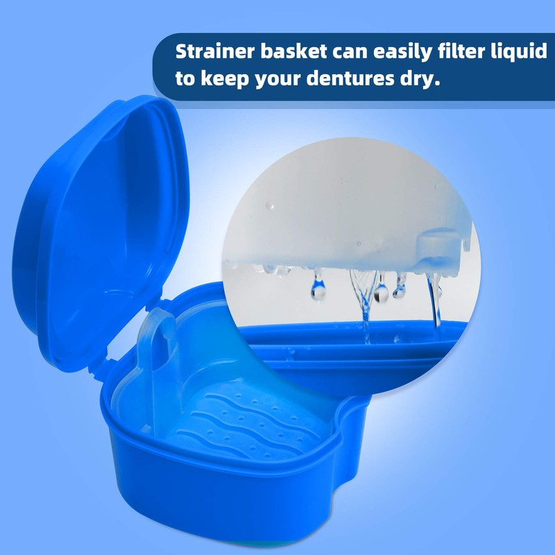 Denture Cup Dental Retainer Case Cleaning with Strainer Basket, Orthodontic