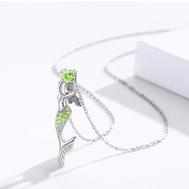Cuoka Hawaii Mermaid Necklace 925 Sterling Silver Mermaid Pendant,Summer Bohemia Beach Necklace Jewelry for Women