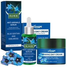 Organic Firming Day Cream and Organic Anti-Wrinkle Serum Pack of 2, Blue Gentian & Edelweiss, Anti-Ageing Cream Women, Anti-Wrinkle Cream, Skincare Set for All Skin Types