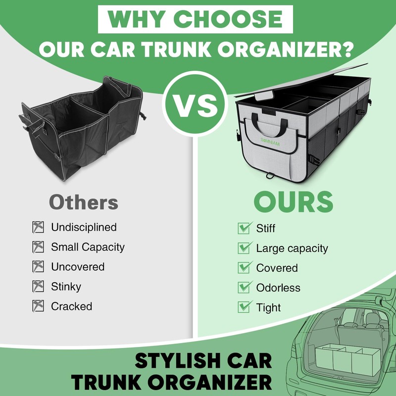 Simniam Car Trunk Organizer with Insulated Grocery Bag- 110L High