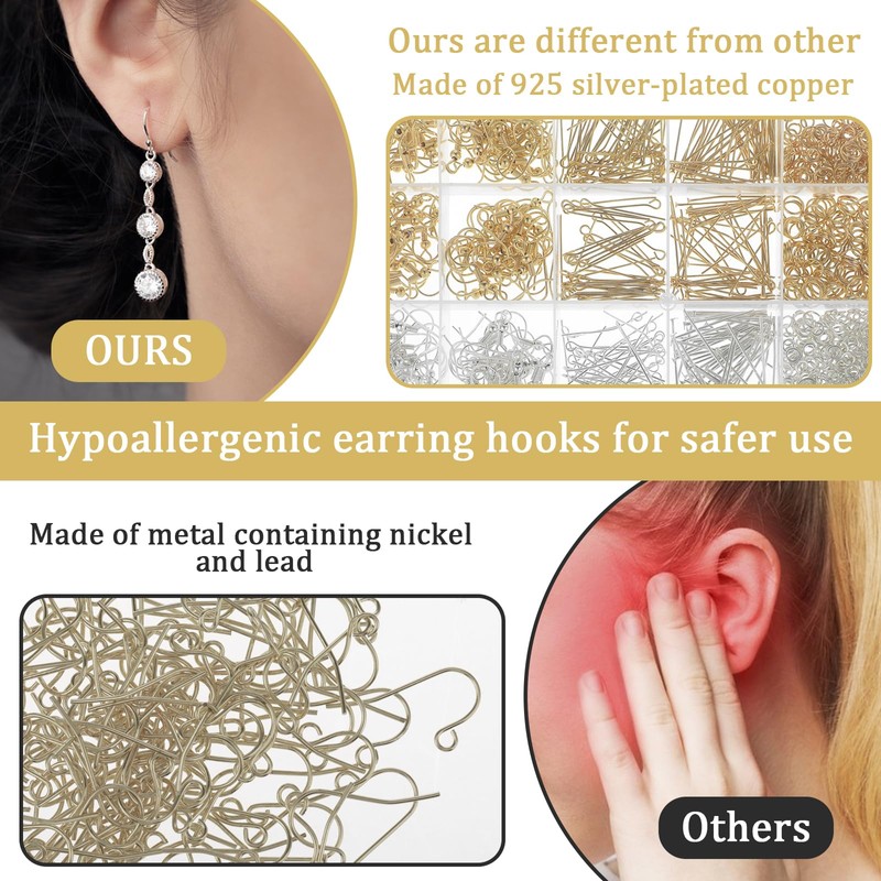 2000Pcs Earring Making Kit, Hypoallergenic Earring Findings Earring Making Supplies