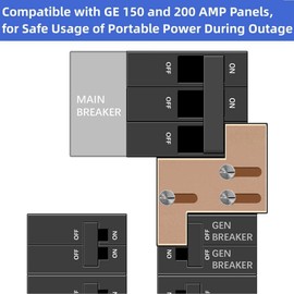 QYZZRS Generator Interlock Kit Compatible with General Electric GE 150 or 200 amp Main Breaker,1 1/4 Inch Spacing Between Main and Branch Breaker,Professional and Interlock Kit