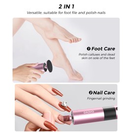 Electric Foot Callus Remover with Nano-Glass Head & 60pcs Sandpaper Discs(3 Sizes),2 in 1 Cordless Aluminum Callus Remover for Feet and Nail Care,Adjustable Speed Pedicure Tools for Dead Skin-Pink