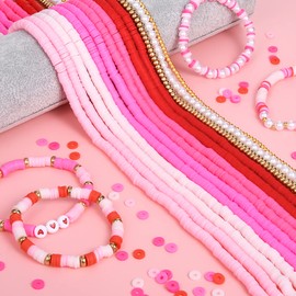 AceFun 3750PCS Clay Beads for Bracelets Making Polymer Clay Beads Kit with Pearl Beads Spacer Beads, Disc Heishi Beads Set for Jewelry Making Necklace Bracelet Earrings Finding, Pink Mixed