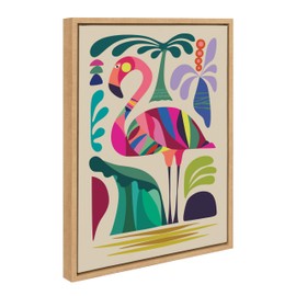 Kate and Laurel Sylvie MCM Flamingo Framed Canvas Wall Art by Rachel Lee, 18x24 Natural, Colorful Mid-Century Animal Art for Wall