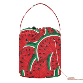 Kjovgcb Yarn Storage Knitting Basket Bin, Polyester Crochet Bag Pockets Dividers Box Organizer with Handle for Home Travel 8.3x11 in Print Watermelon Red Fruit Slices Texture