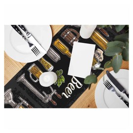 HOSNYE Table Runner Vintage Beer Glasses and Tap Party,Cotton Linen Table Runner Decoration for Kitchen Family Dinner Table Holiday Party Farmhouse Style 13 x 72 Inch