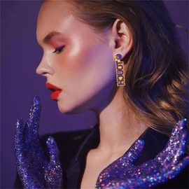 WCRAZYE Football Earrings Game Day Earrings for Women Acrylic Game Day Letter Football Rugby Earrings Lover Sports Team Supports Statement Earrings Game Day Football Accessories (Purple Rugby)