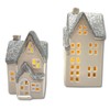 DARO DEKO Ceramic LED House Light House Silver Glitter Set