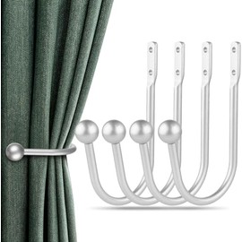 Curtain Holdbacks, 4 pcs Curtains Holder Wall Mounted Drapery Tiebacks Retro Window Hook for Home Decor, Silver