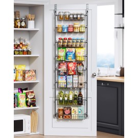 Delamu Over The Door Pantry Organizer, 8-Tier Pantry Door Organizers and Storage, Metal Hanging Spice Rack, Seasoning Organizer, Door Organizer for Home Kitchen Bathroom, Black