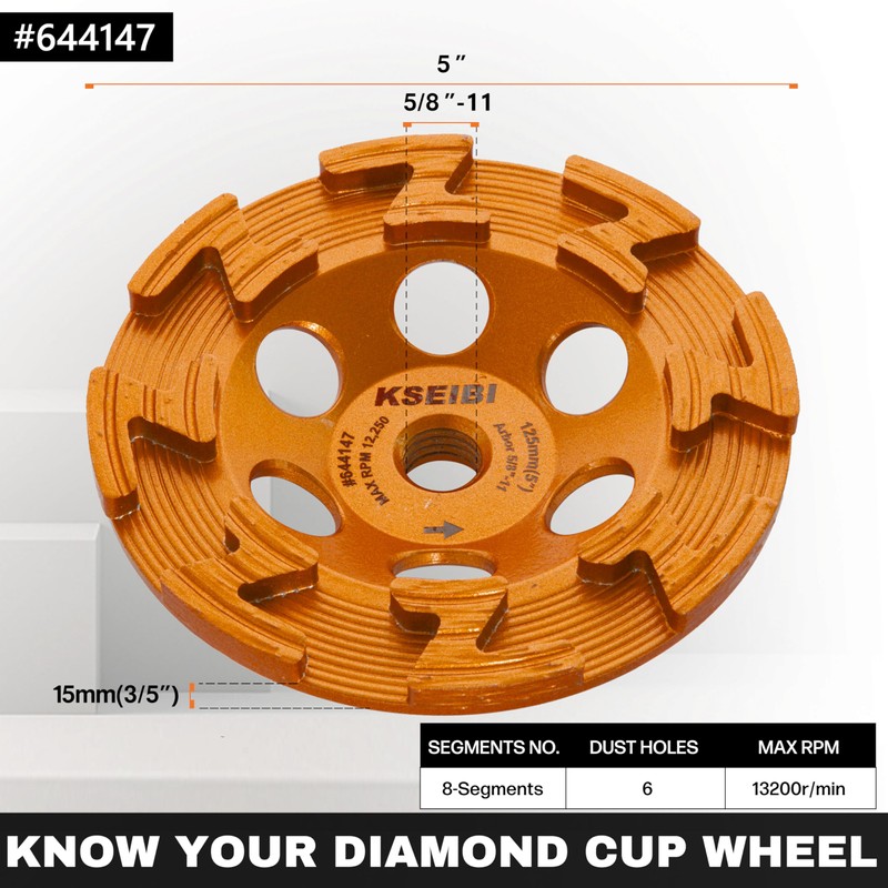 KSEIBI 644147 Surface Grinding Wheels 5 Inch - Diamond Cup