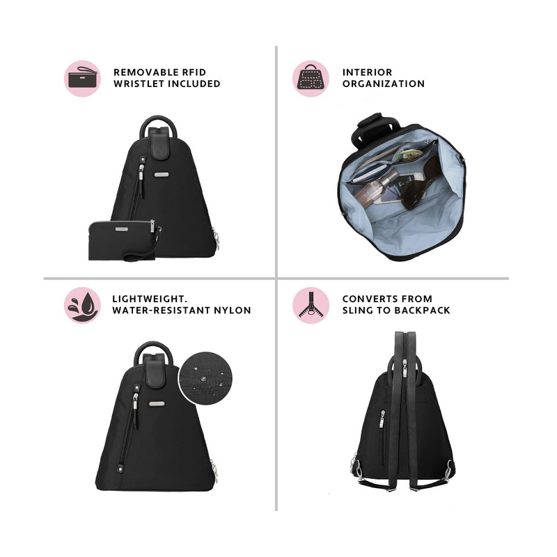 Baggallini Women's Metro Backpack with RFID Wristlet Handbags, Black, One