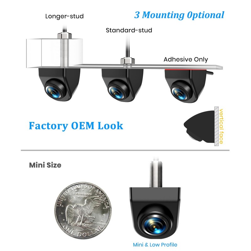 AUTO-VOX 180° Front/Backup Camera, OEM Mini Style, Screw-Free Easy Install,