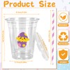 FYSUIMU 60Pcs Easter Plastic Cups with Lids and Straws Colorful