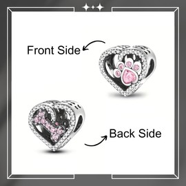 Paw Heart, Two Side Heart Charm Paw And Bone, 925 Sterling Silver, Gifts For Her Birthday Gifts Fit For Bracelet