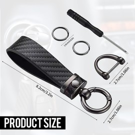 DHSWNNG 2 PCS Carbon Fiber Car Keychain, Leather Car Keyring Detachable Key Chain Holder with 360°Rotatable Swivel Anti-Lost D-Ring Screwdriver Key Fob Keyring