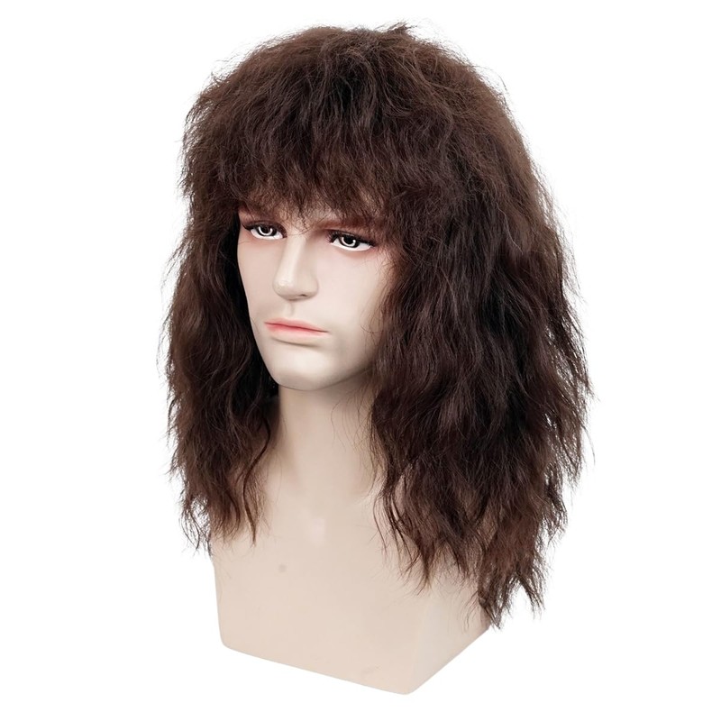 TOMIGO Brown Men's Wig with Beard and Friendship Bracelets for