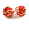 Brick Red Enamel Knot Clip On Earrings In Gold Tone