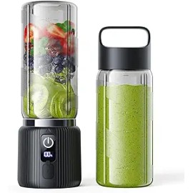 Portable Blender 17oz, USB-C Rechargeable Personal Smoothie Maker with 8 Blades and LED Display for Travel, Office and Gym
