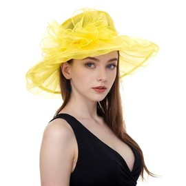 Litter Star Women's Elegant Organza Derby Yellow Fascinator Hat for Church, Tea Party, Weddings & Outdoor Events (h01-yellow)