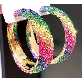 Betsey Johnson Big Exciting RAINBOW Ombre HOOP Colorful Betsey Johnson Earrings