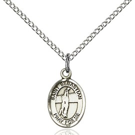 Bonyak Jewelry Saint Medal Collection Sterling Silver St. Sebastian/Volleyball Pendant 1/2 x 1/4 inches with Sterling Silver Lite Curb Chain