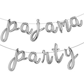 16 inch lowercase Pajama Party Balloons Banner Girls Sleepover Birthday Party Decoration Slumber Parites Banner Colorful Balloons Backdrop (L pajama party silver)