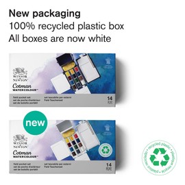 Winsor & Newton Cotman Watercolor Paint Set, Field Pocket Set, 12 Half Pan w/ Brush, Sponge, Bottle