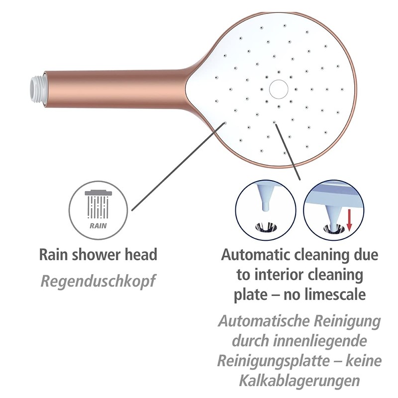 WENKO Automatic Cleaning Shower Head, Anti-limescale Round Universal Hand Shower