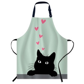 Smooffly Funny Cat Love Apron,Adjustable Neck Bib Apron for Men Women,Suitable for Kitchen Cooking Waitress Chef Apron