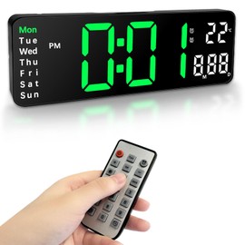 13 inch Large Digital Wall Alarm Clock with Remote Control Large LED Display Wall Clock Adjustable Brightness Count Up & Down Timer with Day/Date/Temperature for Home Gym Office and Classroom