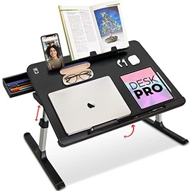 Cooper Desk PRO [XL Adjustable Folding Laptop Desk] - Height & Tilt Angle | Leather Top for Work, Study, Bed | Reading Stand, Drawer (Midnight Black)
