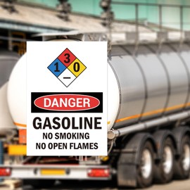 Attrirepa Vinyl 7"x10" Danger Gasoline No Smoking No Open Flames Warning Sign, 5 Stickers Self Adhesive Decal, NFPA 1-3-0 Sign/OSHA, Black