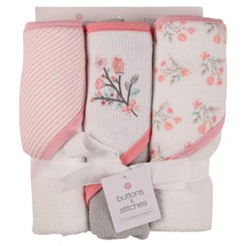 Buttons and Stitches Baby Infant 3 Pack Hooded Towel