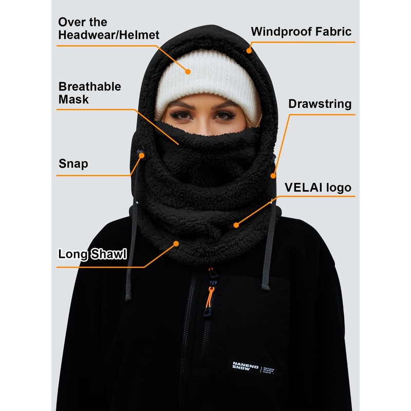 VELAI Balaclava Fleece Ski Mask for Men Women Winter Face