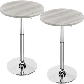 Yaheetech Round Bar Table, Adjustable Height and 360° Swivel Bar Tables, Cocktail Table with MDF Top, Silver Leg Base for Bar, Bistro, Café, 2pcs, Grey