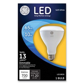 GE 40893 LED BR30 Dimmable Soft White Flood Light Bulb, 10 W