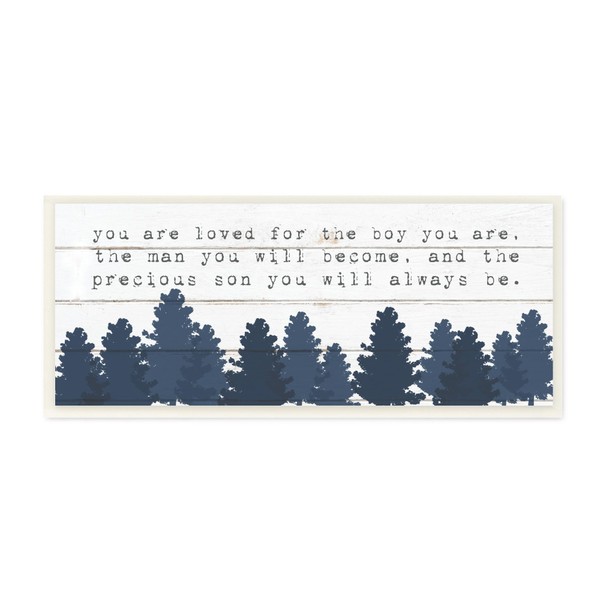 Stupell Industries You Are Loved For The Precious Son You Are Navy Blue Forest Wall Plaque Art Design By Artist Daphne Polselli, 7 x 17