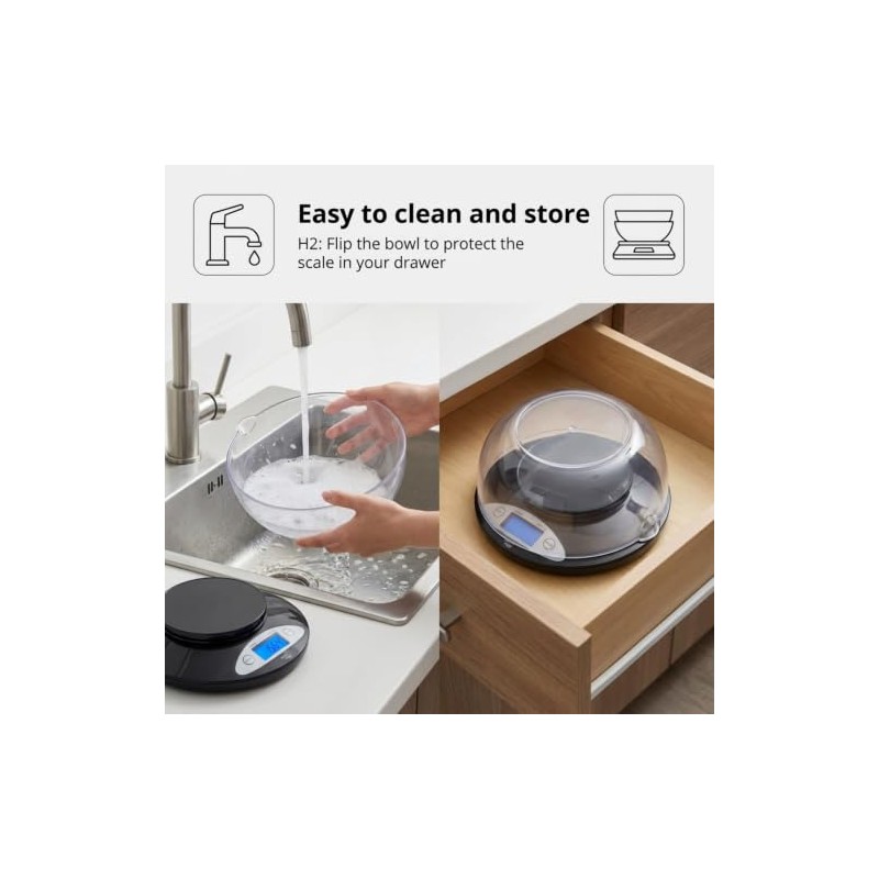 Smart Weigh Digital Kitchen Scale with Removable Bowl – 11lb/5kg