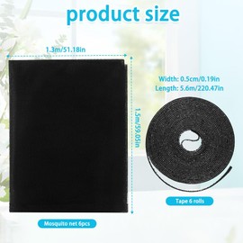 Fliegengitternetze für Fenster, 6 Stück Moskitonetze für Fenster, Insektenschutz Fensternetz 130x150 cm, mit 6 Rollen Selbstklebeband, Fliegengitter Fenster, Sommer Moskitonetze für Fliegen (B)