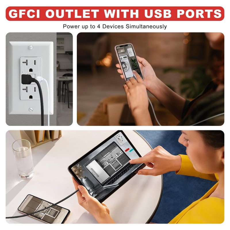 Delgada 20A GFCI Outlet Electrical Outdoor Outlet Weather Resistant Tamper-Resistant
