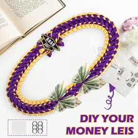 Geegoods Graduation Leis Class of 2025 Graduation Lei with Butterfly Handmade Braided Necklace for High School College Graduation DIY Decor, Purple-Gold