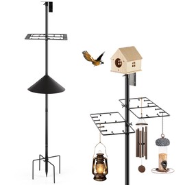 Liitrton 74.5" Bird Feeder Pole Stand, Adjustbale Shepherds Hooks for Outdoors with Rectangular Hook, 4 Prongs Base, Squirrel Proof Bird Feeder Poles for Hanging Wind Chimes, Hummingbirds, Lanterns