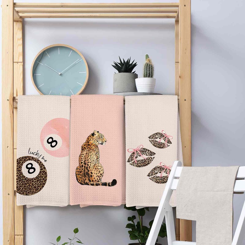 KTYHD Pink Leopard Ktichen Towels Set of 3, Pink Leopard