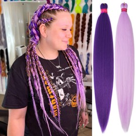 Purple+L.Purple Braiding Hair Pre Stretched 2 Packs Kanekalon Box Braids Hair Extensions 26 Inches Synthetic Pre Stretched Braiding Hair