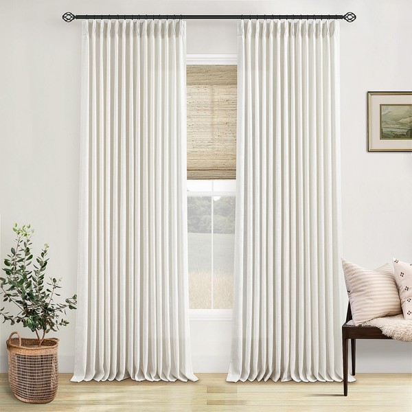 Pinch Pleated Linen Curtains 108 Inches long for Living Room