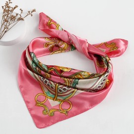 QBSM Womens 23.6 inch Satin Silk Feeling Formal Square Neck Scarf Head Hair Wraps Kerchief, Big Chain-pink, 23.6inch