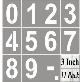 REOLAN 3 Inch Large Number Stencils for Painting - 11 Pack Number Stencil Templates for Curb Address, Cakes, Cookies, Mailboxes and Crafts, Reusable House Numbers Stencils for Wood Signs & Cement Wall Art